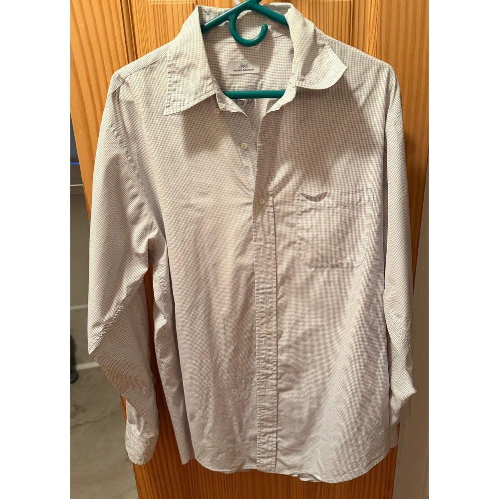 Brooks Brothers 346 Mens‎ 16 34/35 Grey White Micro Check Cotton Button Shirt